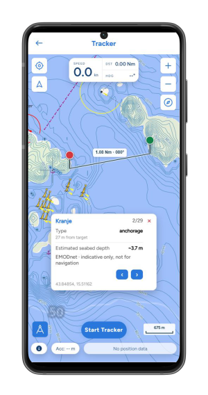 SailAlign sailing GPS tracker with seamarks and route recording