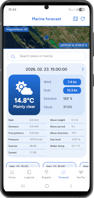 SailAlign marine weather forecast with wind and wave timeline