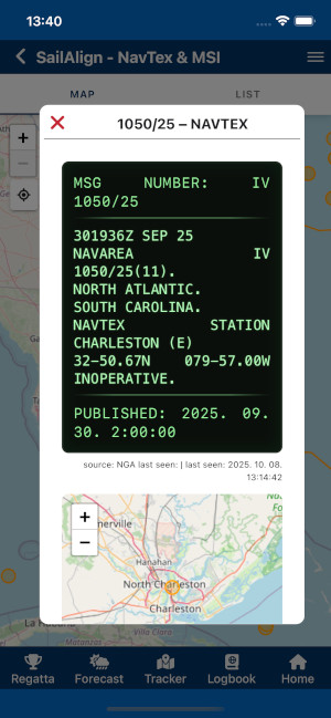 Sail Align sailing app with NavTex and marine forecast